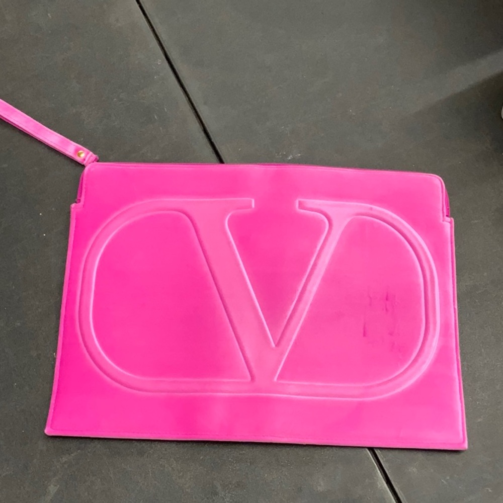 Valentino BeautynHot Pink Velvet Laptop Sleeve with Embossed V Logo